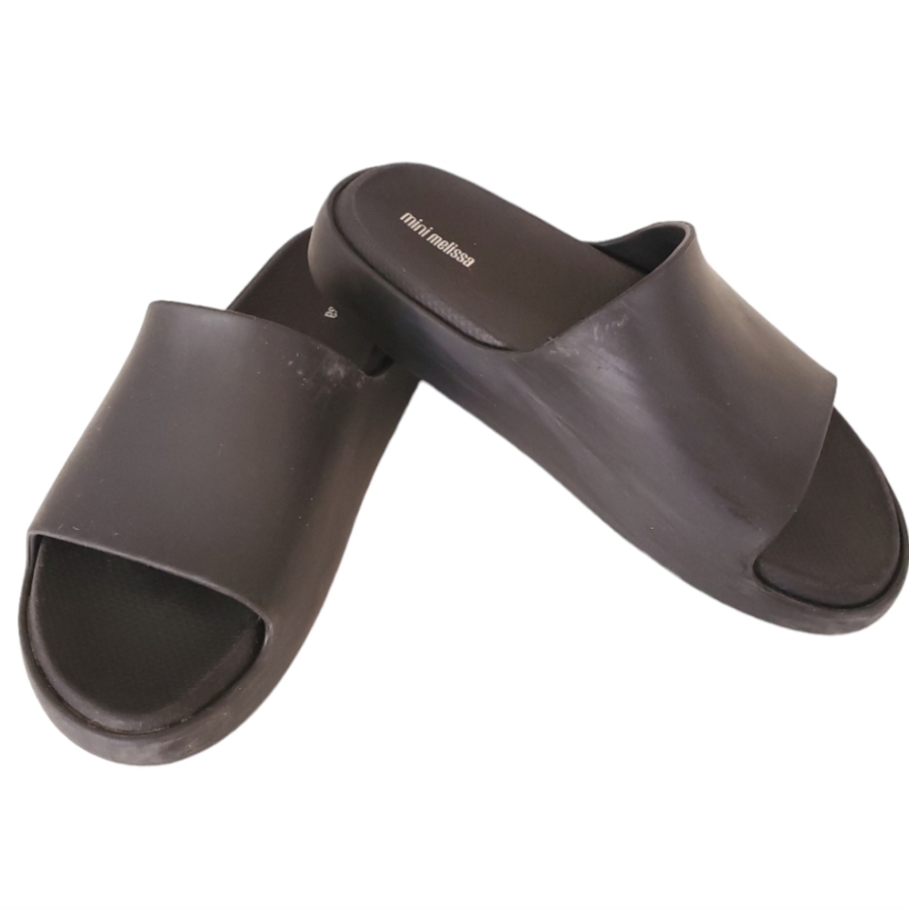 Mini Melissa Girls Black Open Toe Flat Slip On Slide Sandals Size 1